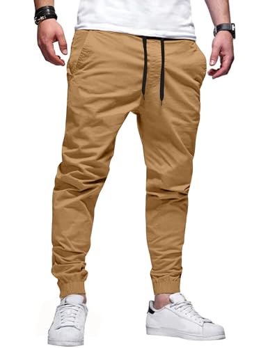 HOTake Mens Casual Pants Mens Sweatpants Slim Fit Pants Joggers for Men Khaki Medium