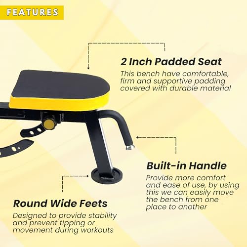 Image of Adjustable Workout Bench for Home Gym | Multifunctional Incline Decline Bench with Preacher Curl Pad & Leg Support | Full Body Strength Training Bench for Men & Women (Black & Yellow)