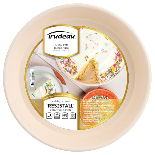 Trudeau Resistall 9" Round Cake Pan, Non-Stick Ceramic Coating, Aluminized Steel Construction, Beige