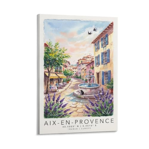 Poster Aix En Provence aquarelle vintage impression peinture paysage urbain 30x45 cm