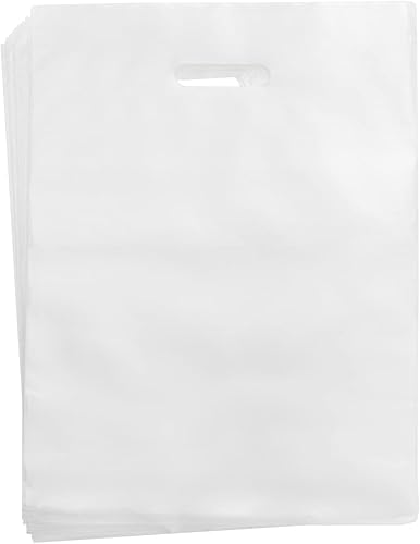 Paquete de 100 bolsas de regalo transparentes con asas 12 x 15 bolsas de plástico a granel troqueladas al por menor para mercancías compras ferias