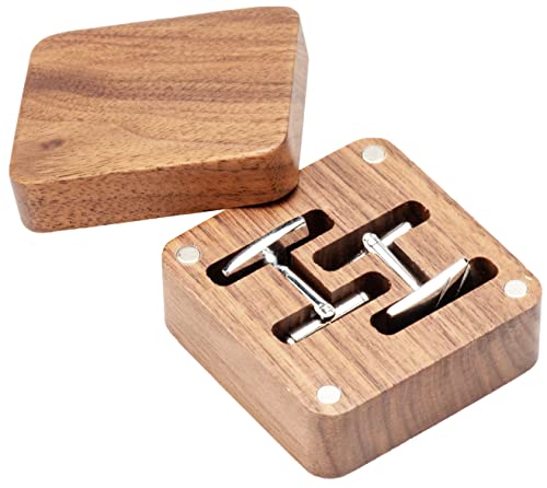 Small Vintage Black Walnut Wooden Cufflinks Box for Men Wedding Bussiness Anniversary Birthday Valentine's Day