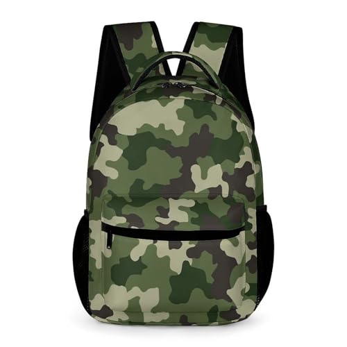 Green Camouflage Seamless Cute Backpack Travel Daypack Lightweight Back Pack with Pockets