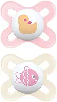 MAM Baby Kit com 2 Chupetas Original Start Com Bico Simétrico de Silicone SkinSoft para Crianças 0-2 Meses Com Caixa Esterilizadora, Rosa e Branco