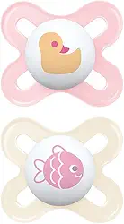 MAM Baby Kit com 2 Chupetas Original Start Com Bico Simétrico de Silicone SkinSoft para Crianças 0-2 Meses Com Caixa Esterilizadora, Rosa e Branco