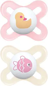 MAM Baby Kit com 2 Chupetas Original Start Com Bico Simétrico de Silicone SkinSoft para Crianças 0-2 Meses Com Caixa Esterilizadora, Rosa e Branco