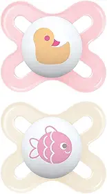 MAM Baby Kit com 2 Chupetas Original Start Com Bico Simétrico de Silicone SkinSoft para Crianças 0-2 Meses Com Caixa Esterilizadora, Rosa e Branco
