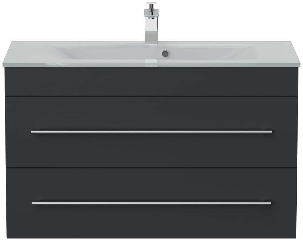 Badmöbel Vitro 1000 mit Glaswaschbecken SoftClose Farbe Grafit