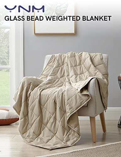 YnM Weighted Blanket,Heavy 100 Percent Oeko-Tex Certified Cotton Material, Bed Blanket for One Person of 140lbs, Ideal for Queen/King Bed (60x80 Inches, 15 Pounds, Khaki)