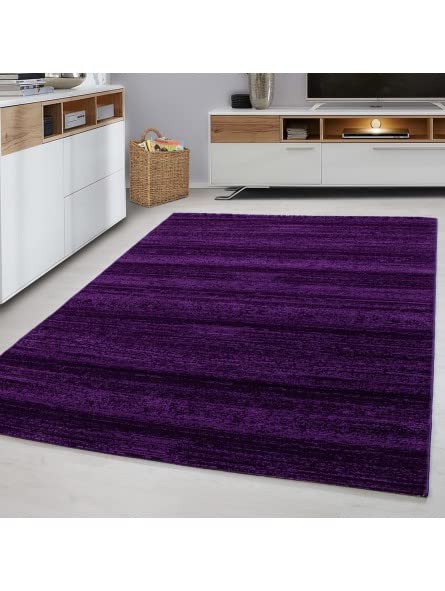 Puresimo Teppich Modern Kurzflor Wohnzimmer Teppiche Einfarbig Uni Lila Meliert - Größe 80x150 cm