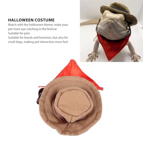 EIMSOAH Bearded Dragon Cowboy Hat and Bandana Set Halloween,Adjustable Bearded Dragon Cowboy Costume,Reptile Costume Cap with Removable Bib for Lizard Hamster Small Animal (Coffee) - Image 4