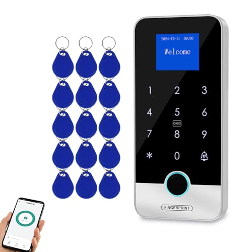 ReaIOKbii Bluetooth Tuya APP Smart Fingerabdruck Zugangskontrollmaschine RFID-Tastatur-Controller IP65 Wasserdicht 13,56 MHz IC Schlüsselanhänger Türöffner Hintergrundbeleuchtung Tastatur