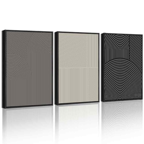 Drsoum Minimalist Abstract Wall Art Framed Modern Boho Neutral Line Wall Decor Mid Century Geometric Artwork Bedroom Living Room 11x14in Black Framed