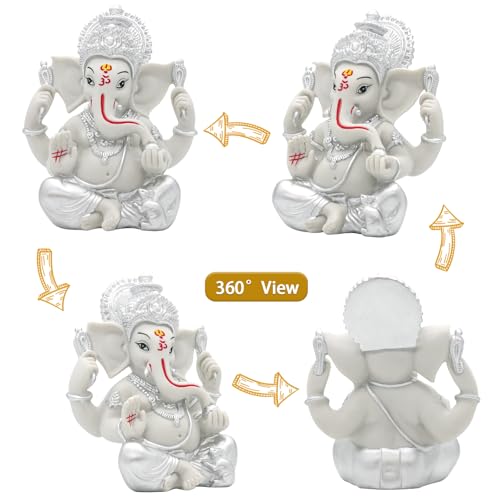 Estatua de Ganesha tono plateado 5.6 pulg miniatura 5