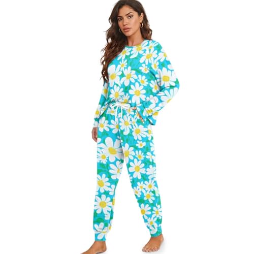 Image of Women's Pajamas Set Soft 2 Piece Loungewear Long Sleeve Pj Set Matching Sleepwear with Pockets for Women Plus Size