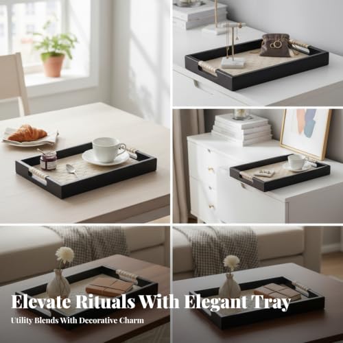 Bandeja Rectangular Beige Pequeña CAQYPVH con Bordes para Desayuno 4