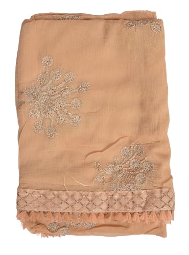 Image of YOUTHQUAKE Heavy Embroidered Work Chiffon Dupatta for Womens & Girls With Fancy Lace