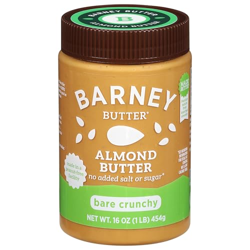 Barney Butter Almond Butter, Bare Crunchy, 16 Ounce Jar, No Added Sugar or Salt, Skin-Free Almonds, No Stir, Non-GMO, Gluten Free, Keto, Paleo, Vegan