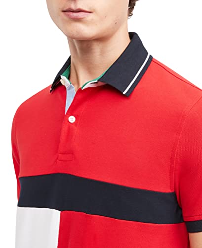 Image of Tommy Hilfiger Men's Short Sleeve Cotton Pique Flag Graphic Polo Shirt in Custom Fit