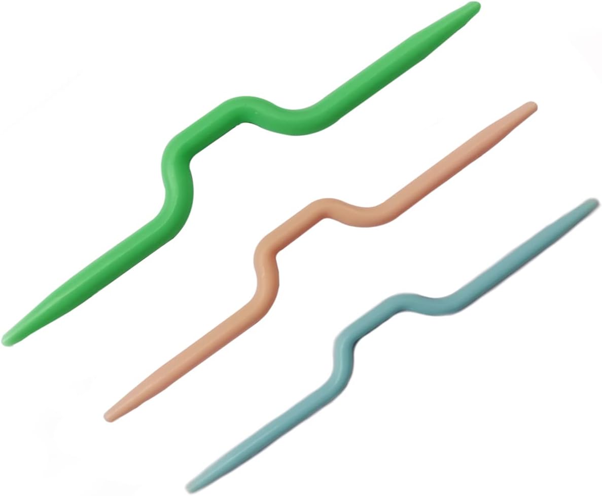 Cafurty Knitting Cable Needles, 3 PCS Plastic Mixed Color Safety Pin Cable Knitting Bent Weaving Needle Hooks 3 Pieces for Sweaters Socks Yarn Sewing Crochet Embroidery