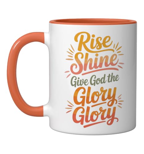 Taza de cerámica naranja y blanca 11 onzas miniatura 1