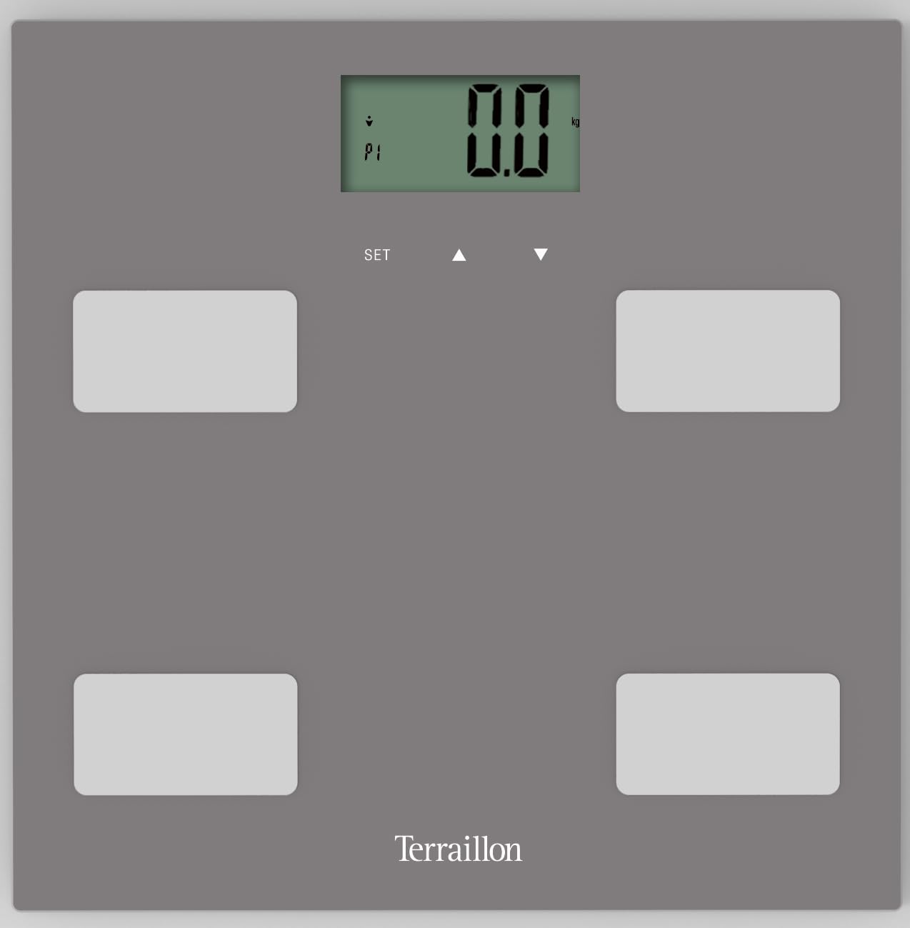 TERRAILLON - CONTROL FIT- Báscula personal electrónica, impedancia métrica, análisis de masas grasas, muscular, hídrico, ósea IMC, capacidad 160 kg, bandeja de cristal, gris
