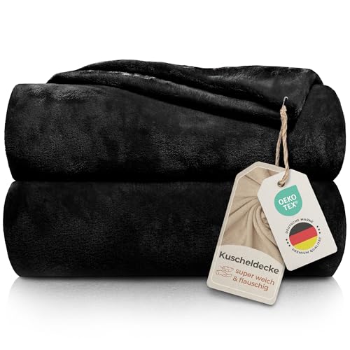 Gräfenstayn® Coperta morbida - tante dimensioni e colori diversi - coperta in microfibra da soggiorno copriletto copri divano - vello in microfibra di flanella (Nero, 200x150 cm)