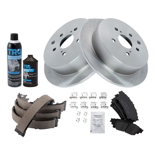 Image of TRQ Rear Brake Pad & Rotor Kit, with Chemical Kit Parking Brake Shoe Set Ceramic Compatible with 2010-2015 Lexus RX350 RX450h 2014-2019 Toyota Highlander 2011-2020 Sienna
