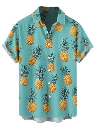 Image of DRESSFO Matchable Couples' Outfit Tropical Leaf Pineapple Print Button-up Shirt Or Strappy Dress