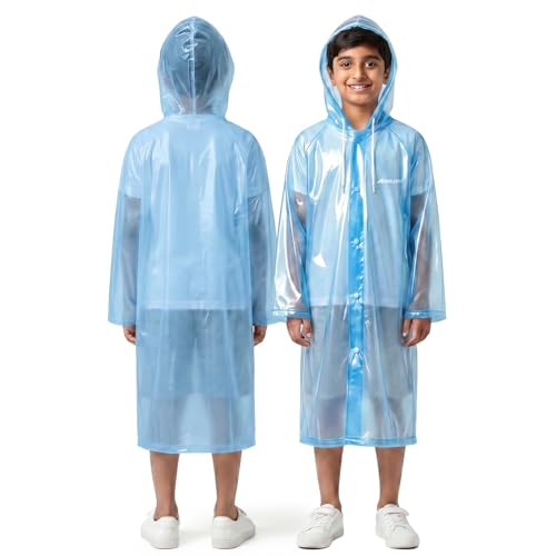 Image of Boldfit Raincoat for Kids Smart Back Long Raincoat with Hood Waterproof Rain Coat for Boys & Girls Lightweight School Poncho Jacket with Pockets & Buttons