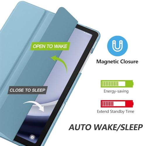 Image of MoKo Trifold Case for Galaxy Tab A9 Plus /A9+ 11 Inch 2023, Misty Blue | Slim Stand Hard PC Translucent Back Shell Smart Cover, Auto Sleep /Wake, Light, Anti-scratch, 2 Adjustable Angle