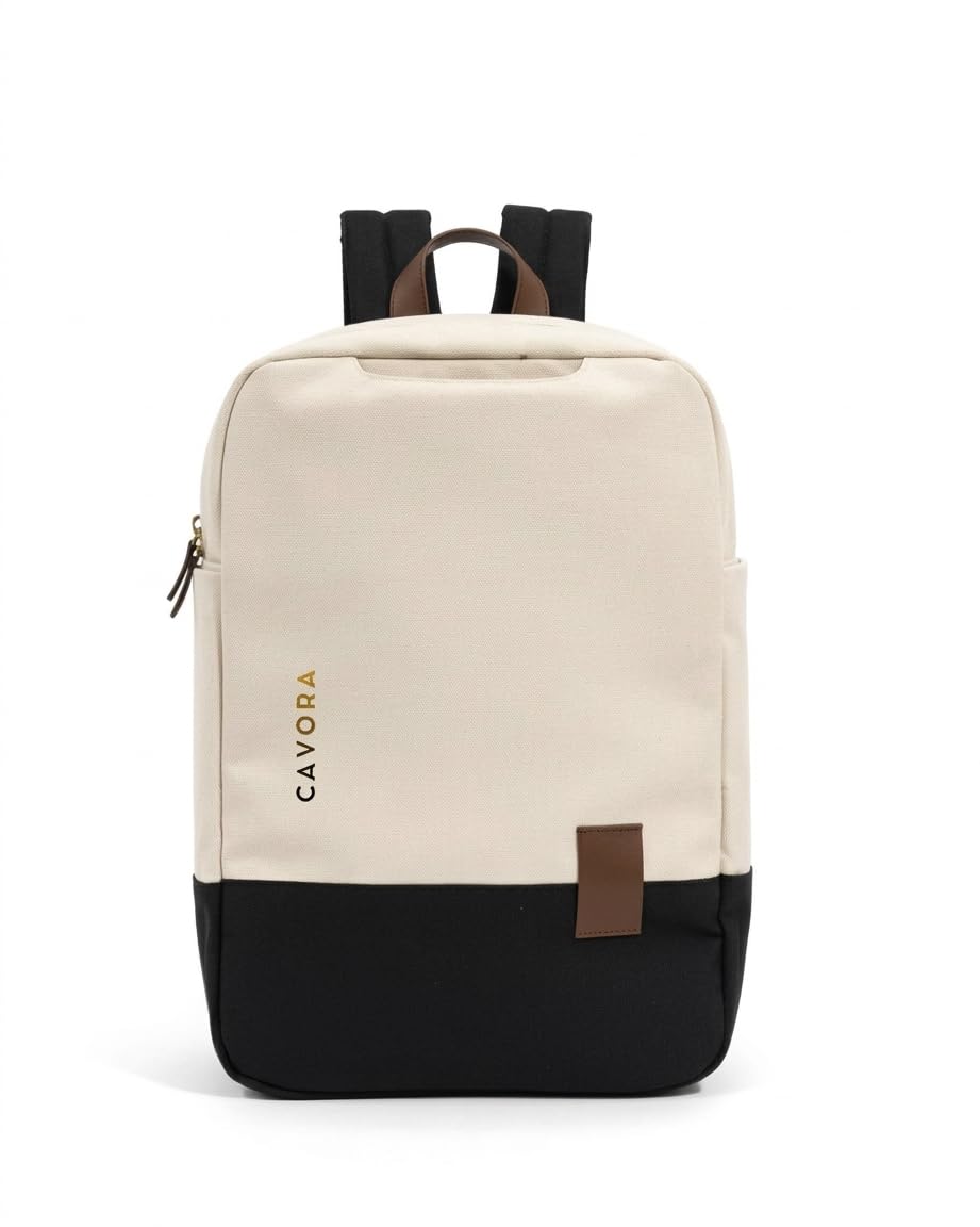 Élan Canvas Backpack | Minimal Dual-Tone Travel & Laptop Bag for Men & Women | Padded Straps, Gold Logo, Tan Leather Trim, Spacious | 25L-image-20