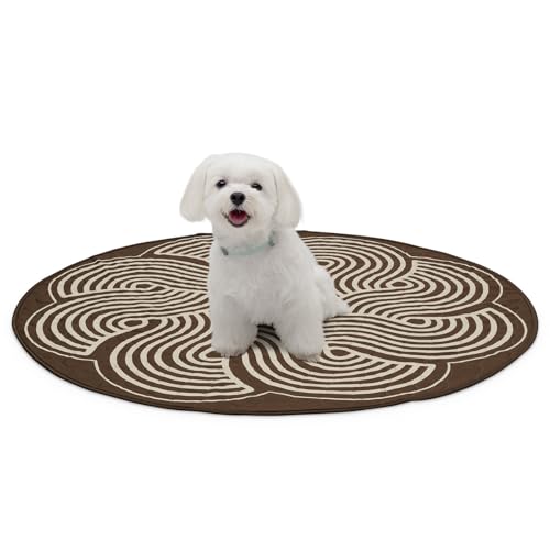 Image of Paw Inspired Round Designer Dog Pads, Brown, 36 inch Size, 2 Pack | Premium Washable Pee Pads, Reusable Puppy Pads, Waterproof Mat, Leakproof, Non-Slip Liner for Potty Training, Whelping