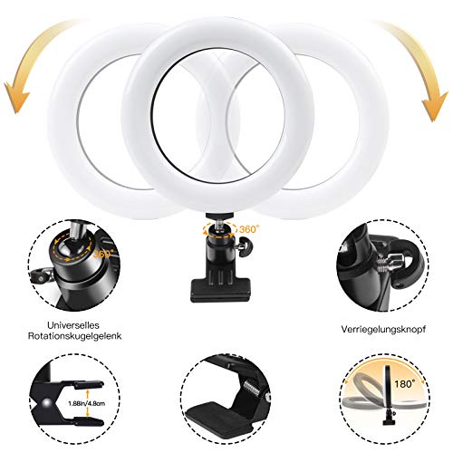 Videokonferenz Licht, 6.3" Ringlicht Laptop für Monitor Clip-On, Dimmbar LED Videoleuchte mit Federclip für Fernarbeit, Fernunterricht, Zoom-Anrufbeleuchtung, Selbstübertragung und Live-Streaming – Bild 5