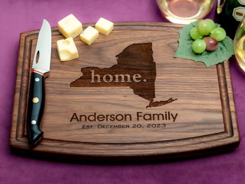 Straga Personalized Cutting Boards | Handmade Wood Engraved Charcuterie | Custom Housewarming, Moving Gift for Couples, Homeowners or Rest Estate Agents (State Silhouette Design No.602)