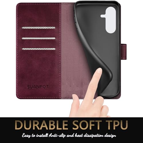 SUANPOT Compatible with Samsung Galaxy A56 Wallet case with RFID Blocking Credit Card Holder,Flip Book PU Leather Protective Cover Women Men for Samsung A56 Phone case Wine Red by SUANPOT - Used condition - Image 5