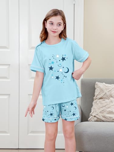 Umeyda Girls Pajamas Set, 100% Cotton Pjs Cartoon Pattern 3PCS Sleepwear Lounge for Kids Size 5-143