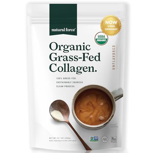 Natural Force Organic Clean Collagen Peptides Powder - USDA Certified Organic & Non-GMO, Keto & Paleo Certified - Hydrolyzed Type I & III Protein Powder with Essential Amino Acids – Unflavored, 10.7oz