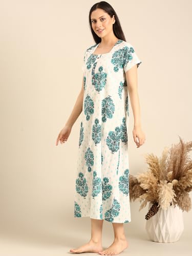 Image of Rupa Jon Aishwarya Women Full Length Printed Nighty in Premium Cotton Blend Fabric, Night Dress, Maxi Nighty for Comfortable Everyday Wear