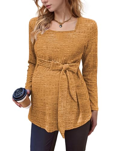 hohololo Jersey de maternidad para mujer, manga larga, camiseta embarazada, túnicas de punto, suéter de embarazo, Braun-a., M