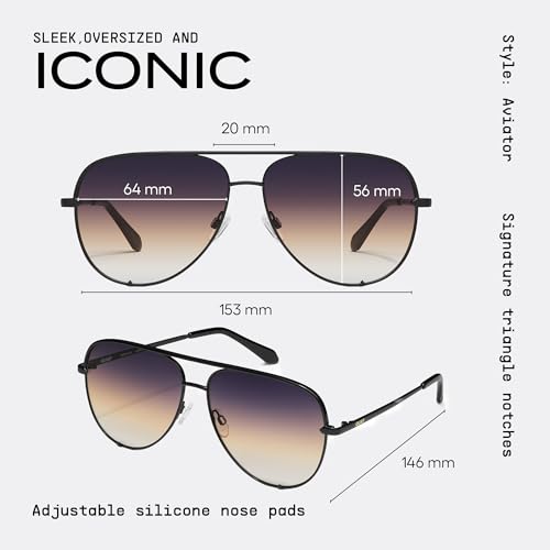 Image of QUAY High Key Extra Large Polarized Unisex Aviator Sunglasses, UV Protection, Oversized Accessories for On The Go Lifestyle