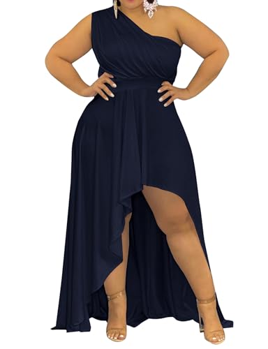Image of Ekaliy Women's Plus Size One Shoulder Dress Elegant High Low Irregular Hem Flowy Party Cocktail Maxi Dress