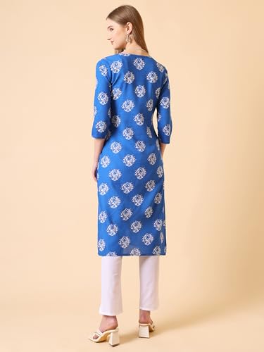 Image of Women's Viscose Rayon Printed A-Line Kurta - 3 /4 Sleeve Ethnic Tunic for Casual Long Kurta 1061