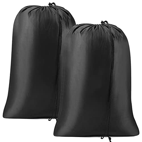 Lot de 2 Sac à Linge Sale, 60 x 50cm Sac Linge Sale Voyage Pliable avec Cordon de Serrage, Sacoche à Linge Sac de Rangement pour Vêtements Voyage Camping Dortoir Hôtel (Noir)