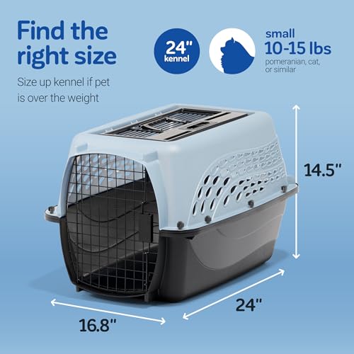 Petmate Dog Crates for Small Dogs & Cat Carriers, Two-Door Plastic Pet Kennel, Top & Front Loading, Made in USA, 24", Blue - Image 5
