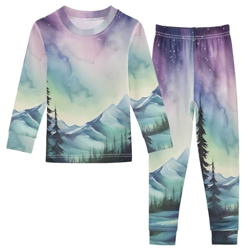 senya Pajama Set Snow Mountain Aurora Starry Sky 2 Piece Pjs Set Fit Basic Cotton Sleepwear for Daily-18M
