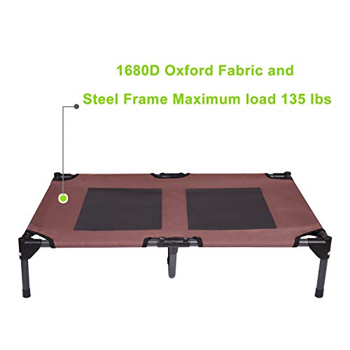 OLSAGO Elevated Pet Cot with Canopy,Portable Raised Pet Cot for Camping or Beach,Removable Canopy,Durable 1680D Oxford Fabric Raised Mesh Cot Cooling Outdoor Dog Bed,Carrying Bag(Coffee Brown) - Thumbnail 7