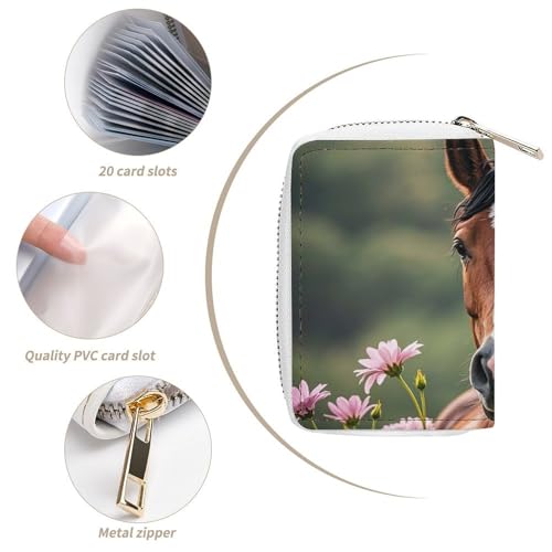 RFID Credit Card Holder Wallets for Women Cute Small Leather Ladies Cardholder Wallets Horses And Flowers Card Organizer Case with Zipper4