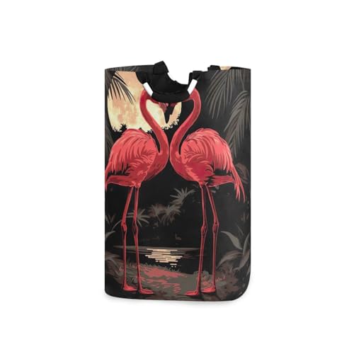 Jihqo Laundry Hamper Basket Sunset Flamingo Collapsible Nursery Storage Bin Waterproof Clothing Baskets for Home Bedroom Bathroom Washing Room