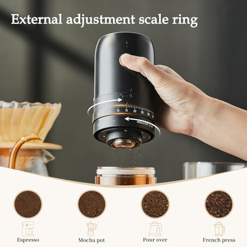 ELMWAY Portable Electric Coffee Grinder by ELMWAY – Rechargeable Stainless Steel Burr Grinder for Freshly Ground Coffee Anywhere, Precise Grinding & External Adjustable Coarseness – Black - Image 3